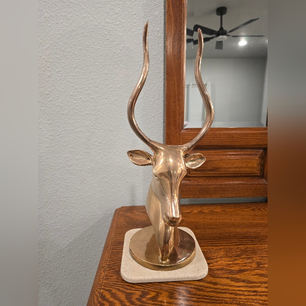 Brass Decor Antelope Gazelle Statue Mid Century Sculpture Hollywood Regency 15.5